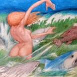 Drawing titled "Woman in the Waves 4" by Edwin Loftus, Original Artwork, Pastel Mounted on Other rigid panel