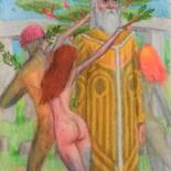 Disegno intitolato "The Priest and the…" da Edwin Loftus, Opera d'arte originale, Pastello Montato su Altro pannello rigido