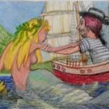 "Mermaid and the Sai…" başlıklı Tablo Edwin Loftus tarafından, Orijinal sanat, Pastel Diğer sert panel üzerine monte edilmiş