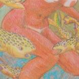 Dibujo titulada "Nude with Fish" por Edwin Loftus, Obra de arte original, Pastel Montado en Otro panel rígido
