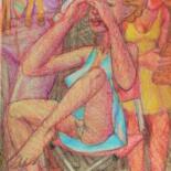 Dessin intitulée "The Artist at Work,…" par Edwin Loftus, Œuvre d'art originale, Pastel Monté sur Autre panneau rigide