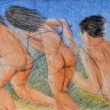 Рисунок под названием "Flight of the Naked" - Edwin Loftus, Подлинное произведение искусства, Пастель Установлен на Другая ж…