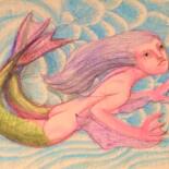 Zeichnungen mit dem Titel "Two-tailed Mermaid" von Edwin Loftus, Original-Kunstwerk, Pastell Auf Andere starre Platte montie…