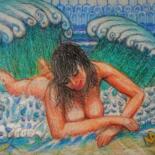 Tekening getiteld "Flotsam in the Surf" door Edwin Loftus, Origineel Kunstwerk, Pastel