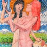 Dessin intitulée "Two Maidens and an…" par Edwin Loftus, Œuvre d'art originale, Pastel