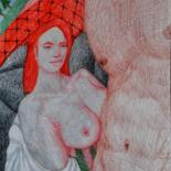 Dibujo titulada "Woman Contemplating…" por Edwin Loftus, Obra de arte original, Pastel