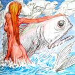 Dessin intitulée "Mermaid and A Sea G…" par Edwin Loftus, Œuvre d'art originale, Pastel