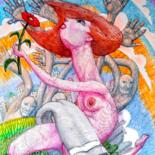 Disegno intitolato "The Woman Flies Bef…" da Edwin Loftus, Opera d'arte originale, Pastello