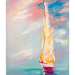 Painting titled "Sailboat" by Elena Hontar, Original Artwork, Oil