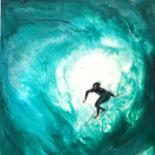Malerei mit dem Titel ""Surfer"60×60×1cm." von Elena Kraft, Original-Kunstwerk, Acryl Auf Holzplatte montiert