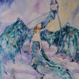 Painting titled "Flying with a drago…" by Elena Reutova, Original Artwork, Watercolor