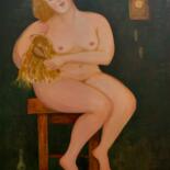 Malerei mit dem Titel "girl combing her ha…" von Elena Stauffer, Original-Kunstwerk, Öl Auf Keilrahmen aus Holz montiert