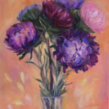 Painting titled "asters - floral oil…" by The Color Of Life, Original Artwork, Oil