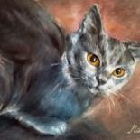 Painting titled "Grey cat oil painti…" by Eleonora Taranova, Original Artwork, Oil