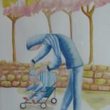 Peinture intitulée "Maternité printemps" par Eliane Robin, Œuvre d'art originale, Aquarelle Monté sur Verre