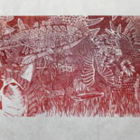 Gravures & estampes intitulée "Pasaodi" par Elise De Witte, Œuvre d'art originale, Xylographie