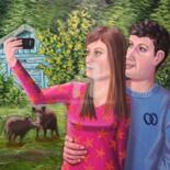 绘画 标题为“Selfie” 由Elke Thiébaut, 原创艺术品, 油 安装在木质担架架上