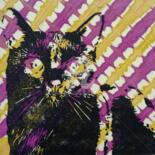 Gravures & estampes intitulée "Cat" par Elke Thiébaut, Œuvre d'art originale, Linogravures