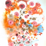 Картина под названием "Le bouquet joyeux" - Ellis Zbinden, Подлинное произведение искусства, Акварель
