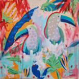 Malerei mit dem Titel "Couple of toucans" von Emily Starck, Original-Kunstwerk, Acryl Auf Keilrahmen aus Holz montiert