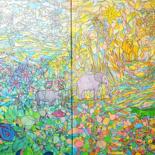 Картина под названием "LES ANIMAUX CACHéS" - Esmeri, Подлинное произведение искусства, Акрил Установлен на Деревянная рама д…