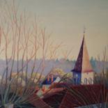 Картина под названием "Matin au village" - Elena Rybakova, Подлинное произведение искусства, Масло