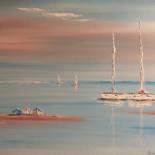 Peinture intitulée "3 petites barques" par Etienne Guérinaud, Œuvre d'art originale, Huile Monté sur Châssis en bois