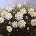 Painting titled "White flowers" by Evgenia Petrova, Original Artwork, Oil