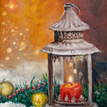 Painting titled "Christmas lantern" by Evgeniya Zragevskaya, Original Artwork, Oil