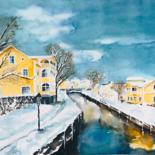 Painting titled "Winter day in Sweden" by Ewa Helzen, Original Artwork, Watercolor