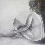 Drawing titled "Pose Assise" by Fabienne Haumont, Original Artwork, Charcoal