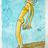 Rysunek zatytułowany „Surfeuse” autorstwa Fabrice Réhel, Oryginalna praca, Akwarela Zamontowany na artwork_cat.