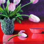 Painting titled "Pink Tulips" by Fagan, Original Artwork, Oil