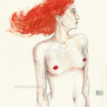 Pintura intitulada "Demi nu aux cheveux…" por Fanny Blanchet, Obras de arte originais, Guache