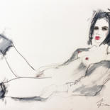 Peinture intitulée "Reclining nude - Ho…" par Fiona Maclean, Œuvre d'art originale, Gouache