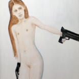 Painting titled "Girl with a gun - S…" by Fiona Maclean, Original Artwork, Oil