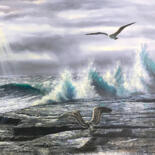 Painting titled "Luz no mar" by Flavio Augusto Caporali, Original Artwork, Acrylic
