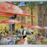 Painting titled "La terrasse de café" by Christian Fleurquin, Original Artwork