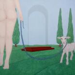 Peinture intitulée "L'agneau mené au sa…" par Fouad Kortobi Francés, Œuvre d'art originale, Acrylique Monté sur Autre pannea…