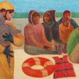 Disegno intitolato "Spiaggia mediterran…" da Francesco Cagnato, Opera d'arte originale, Pastello