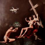 Painting titled "Crocifissione rinvi…" by Francesco Dezio, Original Artwork, Oil