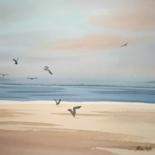 Painting titled "Beach" by Francisco Cadete, Original Artwork, Watercolor