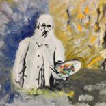 Painting titled "Claude Monet" by François Van Hemelryck, Original Artwork, Oil Mounted on Wood Stretcher frame