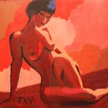 Картина под названием "Nu rouge" - Francois Xavier Vaudeleau, Подлинное произведение искусства, Акрил