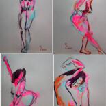 Desenho intitulada "4 DESSINS DE FEMME…" por Francoise Leblanc, Obras de arte originais, Acrílico