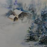 Painting titled "silence-de-neige.jpg" by Françoise Pillou, Original Artwork, Watercolor