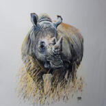 Painting titled "Premier Rhino" by Frédéric Berrin, Original Artwork, Watercolor