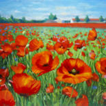 Painting titled "Coquelicots" by Frederic Reverte, Original Artwork, Oil