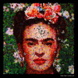 Digital Arts titled "N°2 Frida aux fleurs" by Frédéric Durieu & Nathalie Erin, Original Artwork, 2D Digital Work Mounted on…