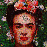 Grafika cyfrowa / sztuka generowana cyfrowo zatytułowany „Frida aux fleurs (A…” autorstwa Frédéric Durieu & Nathalie Erin, O…